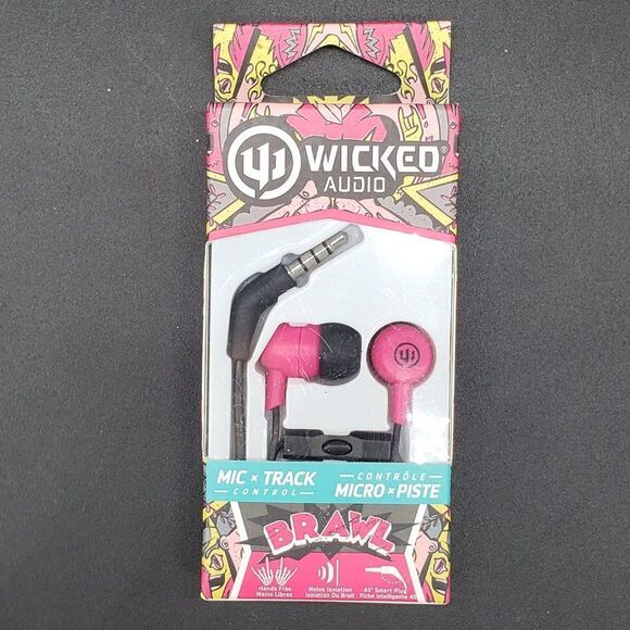 Wicked Audio Brawl WI1355 Pink Punch Headphones with Microphone - Picture 1 of 7